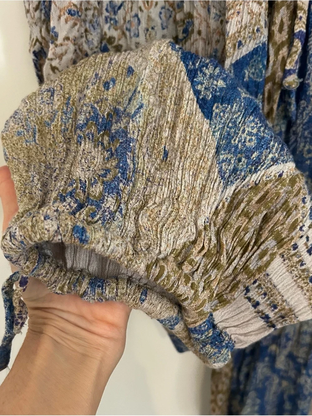 Free People Blue & Beige Paisley Patchwork Boho Harem Pants